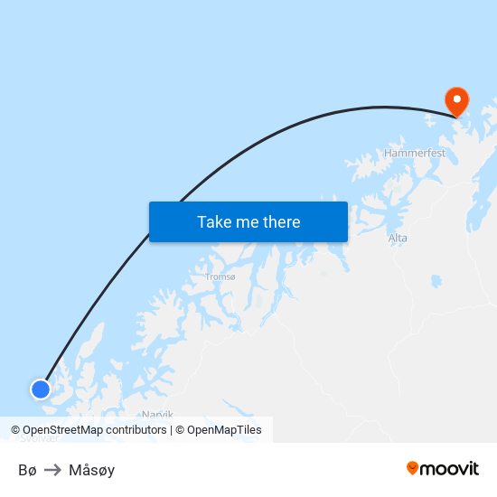 Bø to Måsøy map
