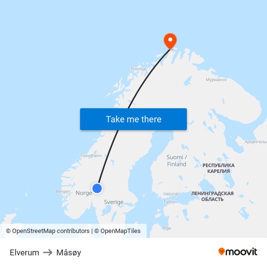 Elverum to Måsøy map