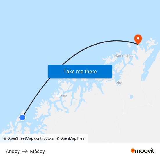 Andøy to Måsøy map