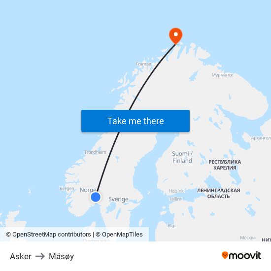 Asker to Måsøy map