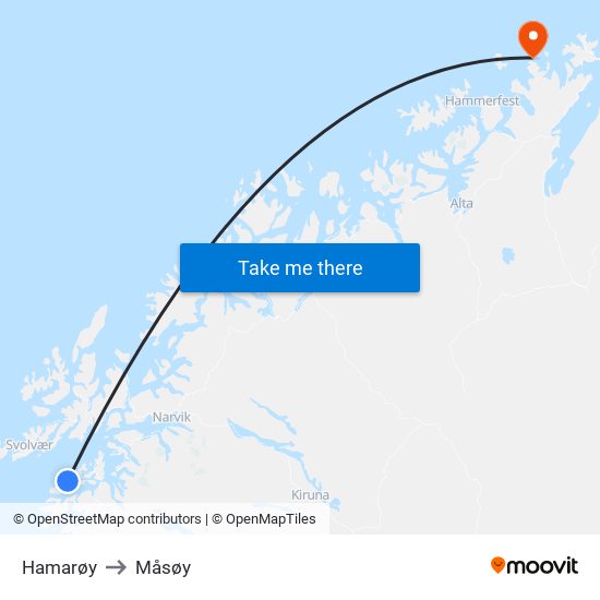 Hamarøy to Måsøy map