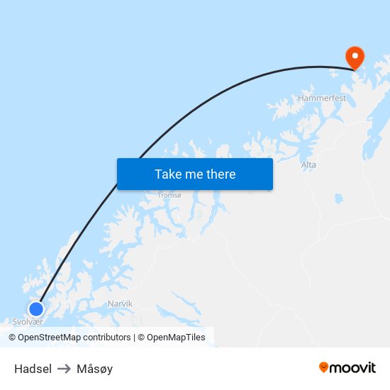 Hadsel to Måsøy map