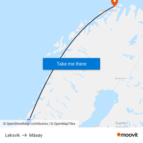 Leksvik to Måsøy map