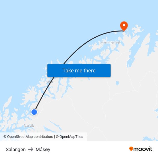 Salangen to Måsøy map