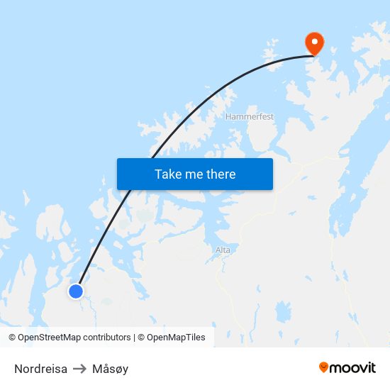 Nordreisa to Måsøy map