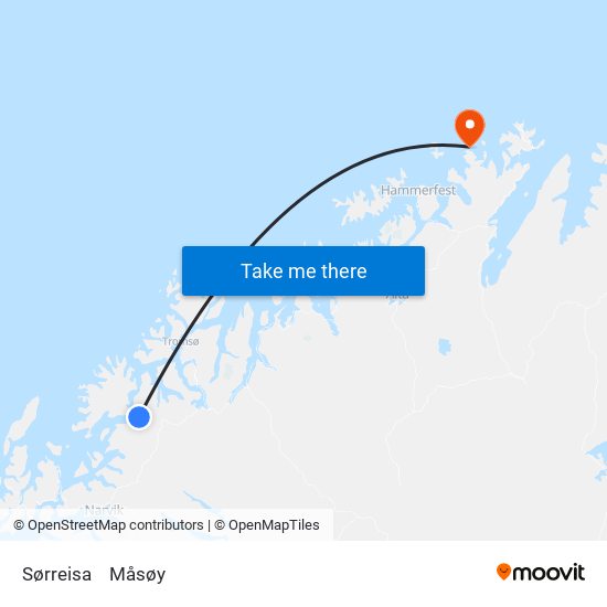 Sørreisa to Måsøy map