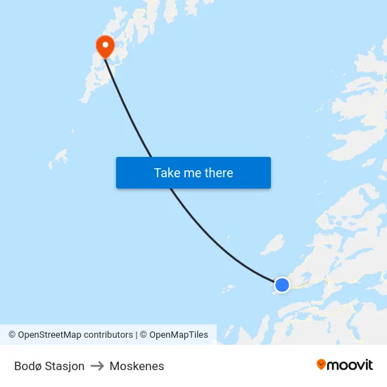 Bodø Stasjon to Moskenes map