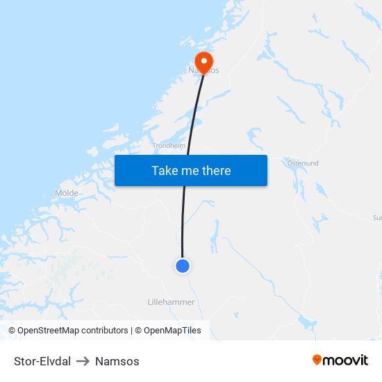 Stor-Elvdal to Namsos map