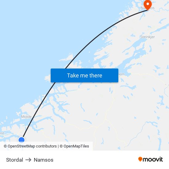 Stordal to Namsos map