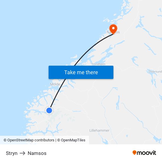 Stryn to Namsos map