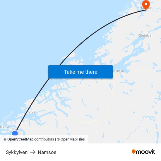 Sykkylven to Namsos map