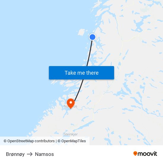 Brønnøy to Namsos map