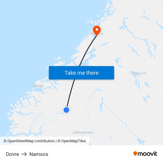 Dovre to Namsos map