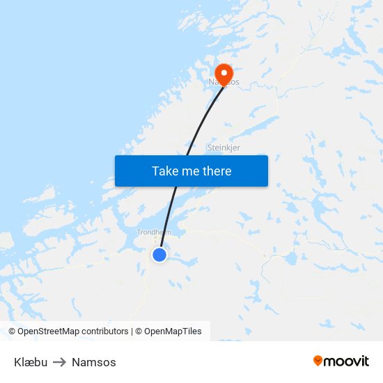 Klæbu to Namsos map