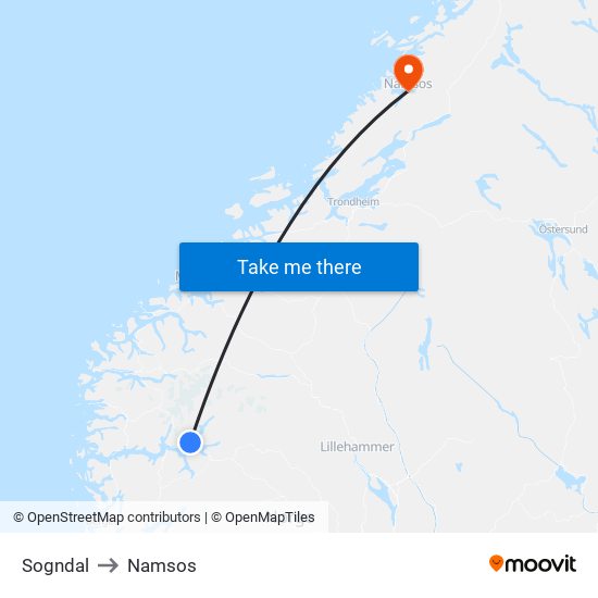 Sogndal to Namsos map