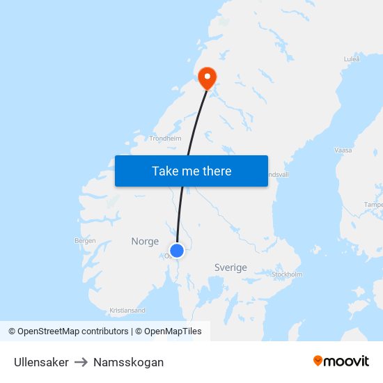 Ullensaker to Namsskogan map