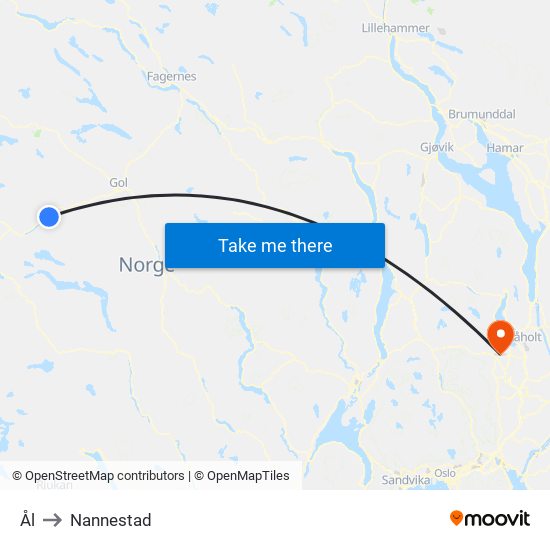 Ål to Nannestad map
