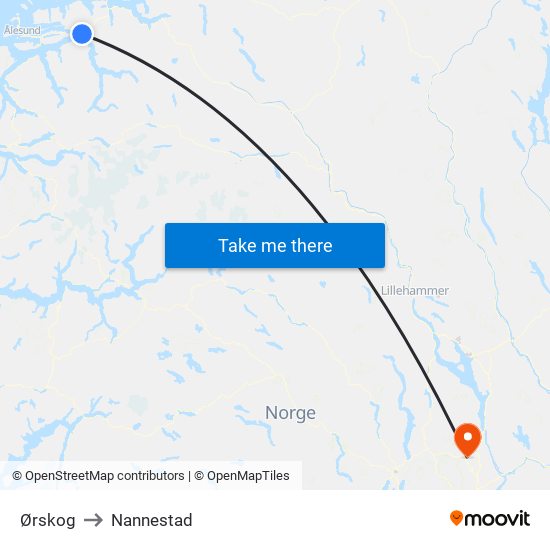 Ørskog to Nannestad map