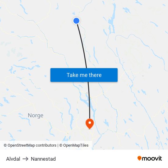 Alvdal to Nannestad map