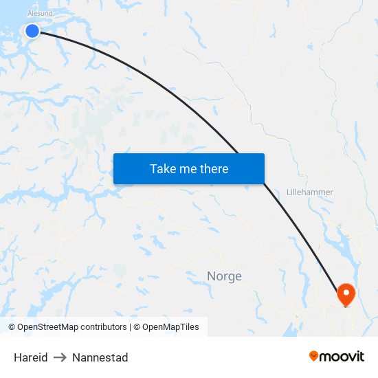 Hareid to Nannestad map