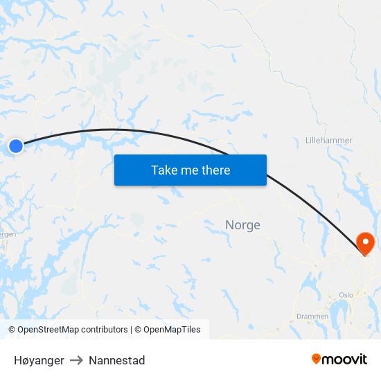 Høyanger to Nannestad map