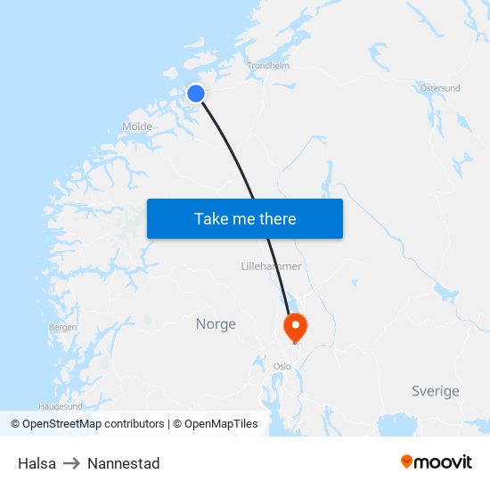 Halsa to Nannestad map