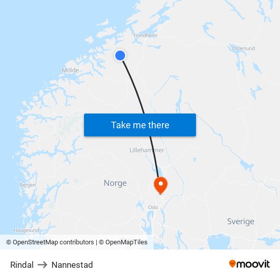 Rindal to Nannestad map