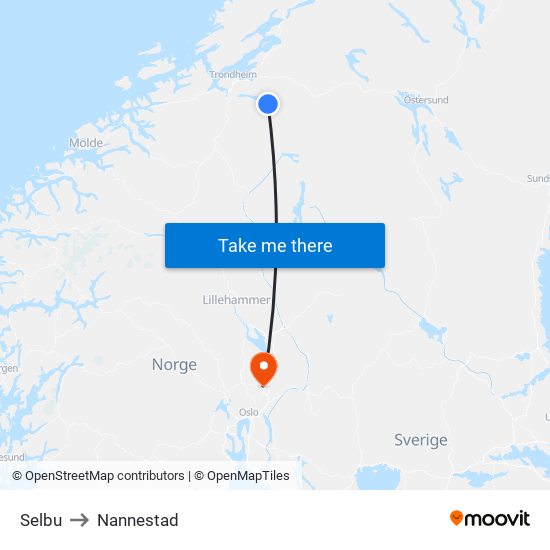 Selbu to Nannestad map