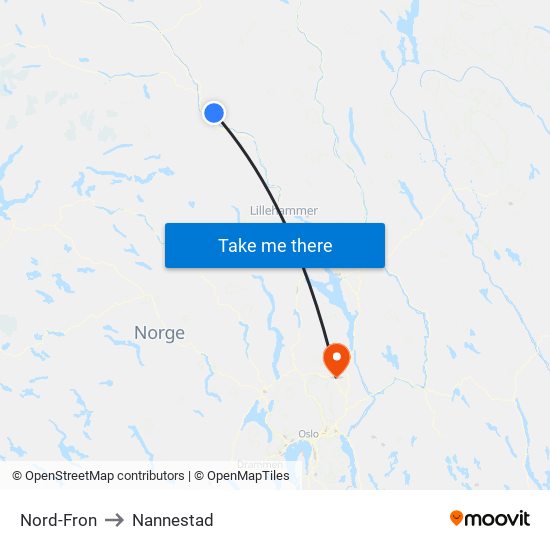 Nord-Fron to Nannestad map