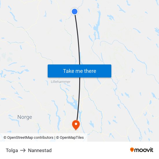 Tolga to Nannestad map