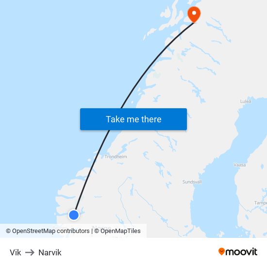 Vik to Narvik map