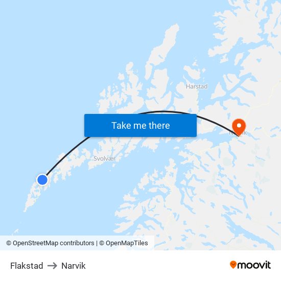 Flakstad to Narvik map