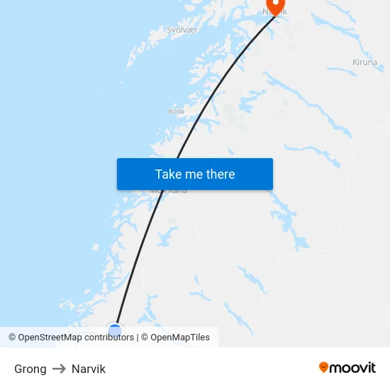 Grong to Narvik map