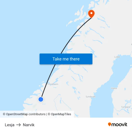 Lesja to Narvik map