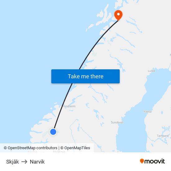 Skjåk to Narvik map