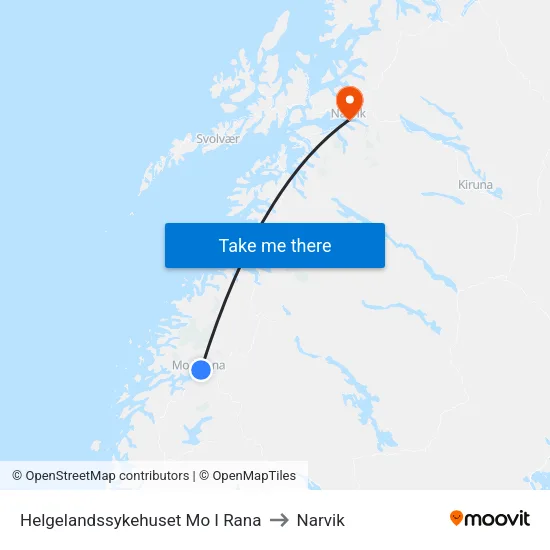 Helgelandssykehuset Mo I Rana to Narvik map