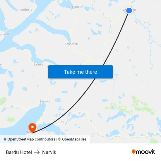 Bardu Hotel to Narvik map