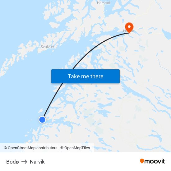 Bodø to Narvik map