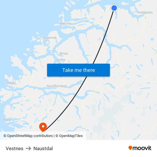 Vestnes to Naustdal map