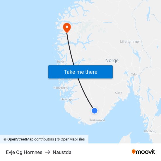 Evje Og Hornnes to Naustdal map