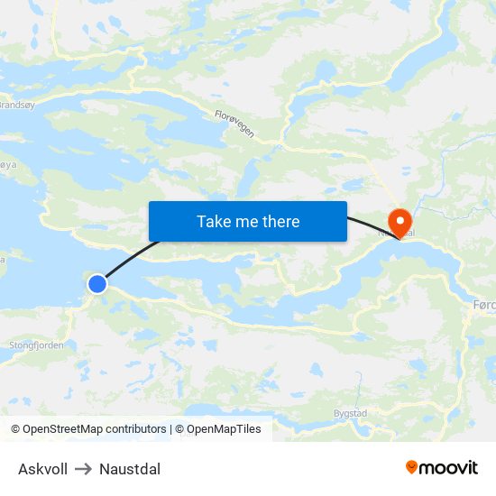 Askvoll to Naustdal map