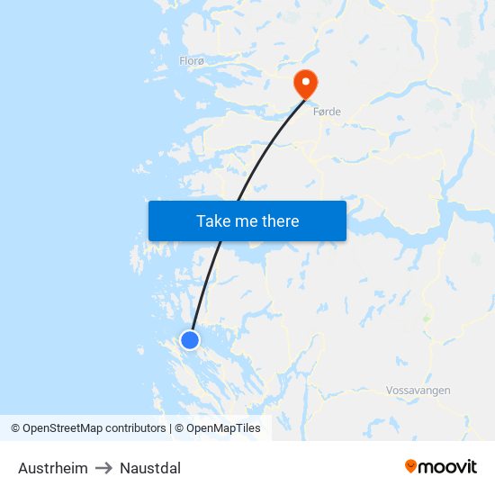 Austrheim to Naustdal map