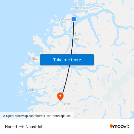Hareid to Naustdal map