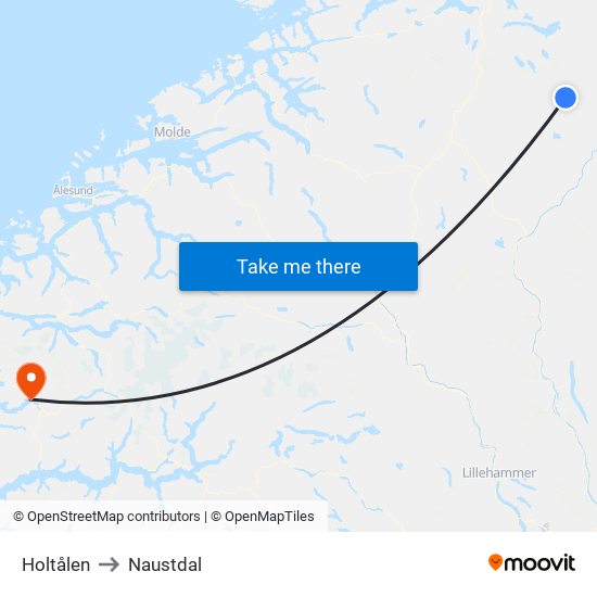 Holtålen to Naustdal map