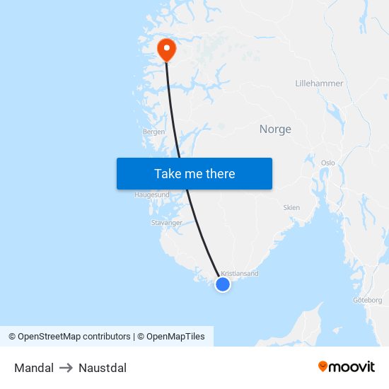 Mandal to Naustdal map