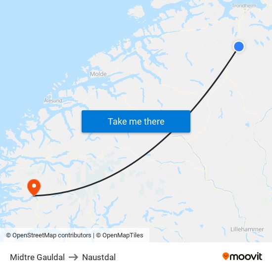 Midtre Gauldal to Naustdal map