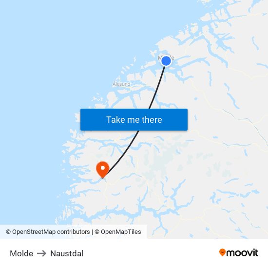 Molde to Naustdal map