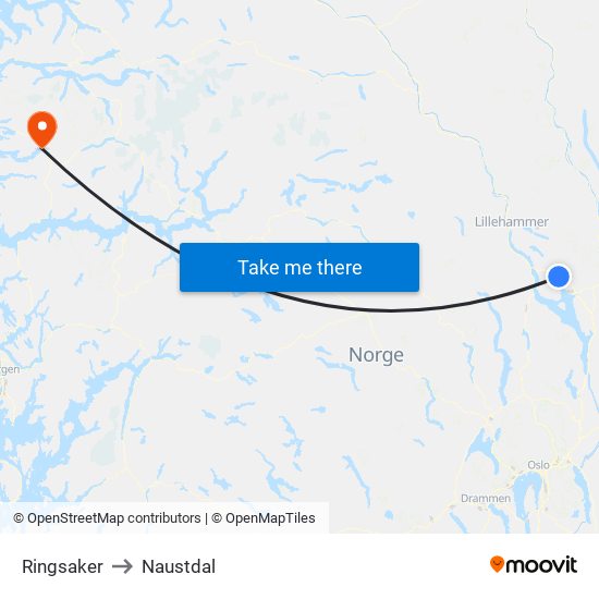 Ringsaker to Naustdal map