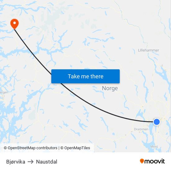 Bjørvika to Naustdal map