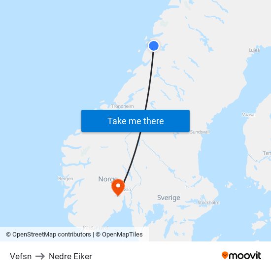 Vefsn to Nedre Eiker map